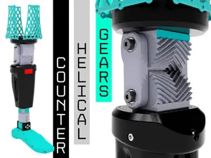Counter helical geared mechanical knee prostheric