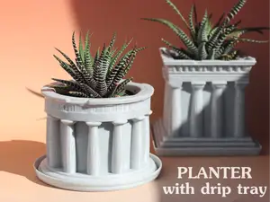 Round Greek Temple Planter with drip tray