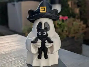 Cute Halloween Ghost With Black Cat