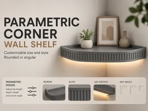 Parametric Corner Wall Shelf with Leds groove