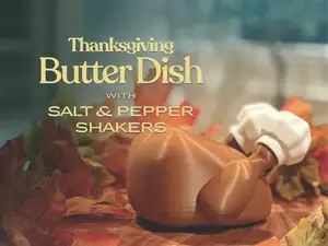 Thanksgiving Butter Dish w/ Salt & Pepper Shakers
