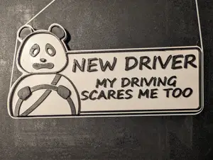 New Driver Sign Scared Panda