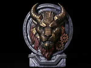 Steampunk Lion Head Wall Relief