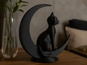 Minimalist Cat Sitting on the Moon Sculpture