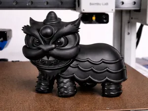 Asian Guardian Lion Figurine – Matte Black 3D