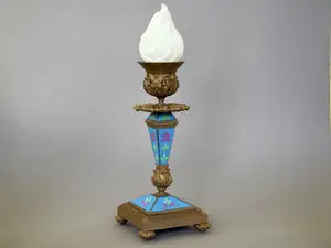 Torchère bronze doré,émaux champlevés,belle époque