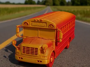 Bunter Schulbus im Sonnenuntergang