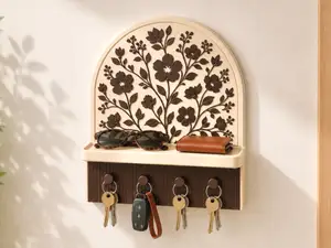 Floral Key Holder With Tray - Wall Mount