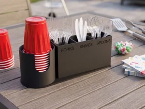Red Solo Cup & Utensil Caddy – w/ Sharpie Slot