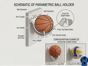 Parametric Design Wall Ball Mount/Holder Generator