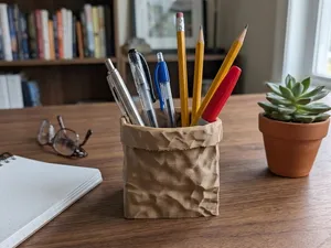 Crumpled Paper Bag Pen Holder