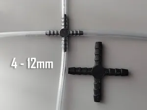 4-way Barbed Tube Connector - Metric - 4-12mm