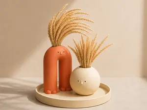 Cute Face Vase Set with Tray (Q_Craft)