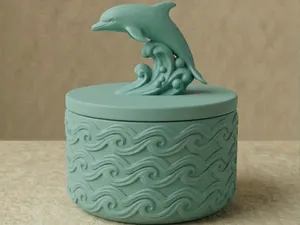 Dolphin Wave Jewelry Box with Ocean Relief Lid