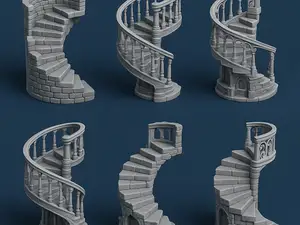 Grand Fantasy Spiral Staircase Set –Gothic & Stone