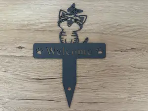 Katze Willkommen Schild Deko Garten
