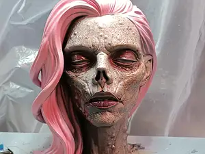 zombie girl, realistic head with skin texture