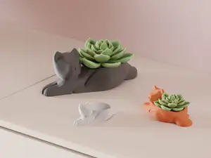 Cat themed succulent plant pot. Air plant planter