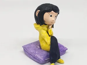 Coraline Sitting on Pillow Cute Stylized Character
