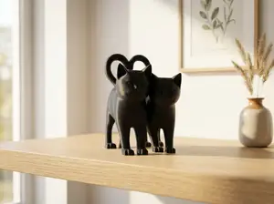 Paired Cat Sculpture with Heart-Shaped Tails