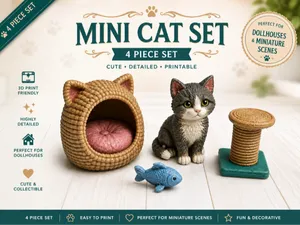 Mini Cat Pet Set – 4 Piece Dollhouse Collection