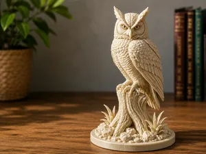 Realistic Owl on Tree Stump Detailed Figurine