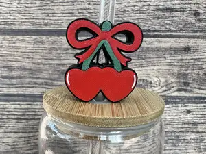 Cherries bow straw topper