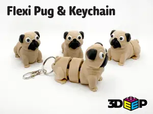 Flexi Pug & Keychain - Print in place No supports