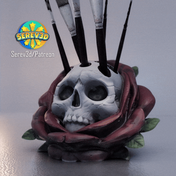 Skull Rose - Pen & Brush holder - desk organizer