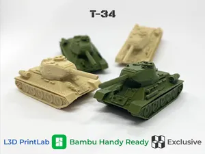 Mini T-34 Soviet Tank 1/200 By L3D Prints