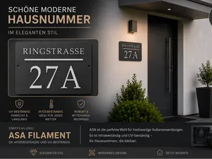 Moderne Hausnummer + Strassennamen