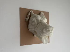 Dog face head layered sculpture