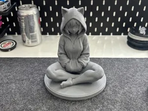 Cat Hoodie Anime Girl | Premium Desk Statue
