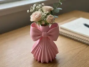 Coquette Bow Bud Vase - Elegant Ribbed Decor