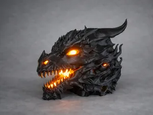 Drachenkopf mit leuchtenden Augen und Maul