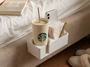 Bed organizer for cup and smartphone