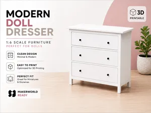 Modern Dollhouse Dresser with Drawers (1:6 Scale)