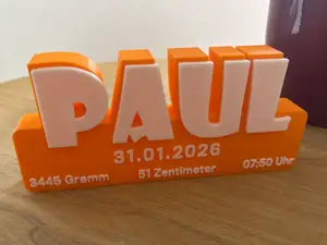 Personalisierbares 3D-Namensschild + Geburtsdaten