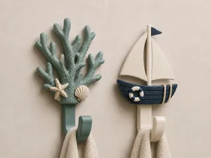 Coastal Wall Hook Set | Coral & Sailboat