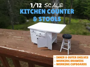 Mini Counter And Stools - 1/12 Scale
