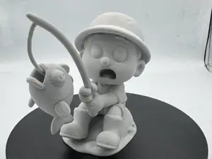 Cute Chibi Fisherman catching a fish