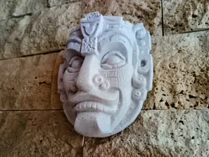 Ancient Mayan Stone Face Sculpture v5