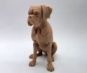Carved Seated Boxer Dog Sculpture