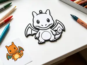 喷火龙涂色画挂件-DIY涂鸦填色手工卡-儿童涂色画画玩具