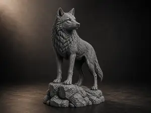 Realistic Wolf Statue – Highly Detailed 3D Printed