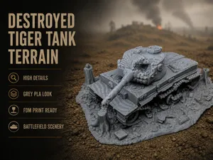 Destroyed Tiger Tank - Bolt Action Terrain