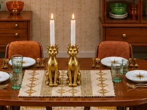 Big Cat Candlesticks with Candles