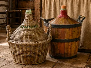 Miniature Demijohns with Basket and Slats