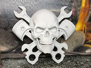 Mechanical Skull Wanddeko / Piston & Wrench Skull