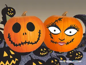 Jack Skellington + Sally - Face Push in Pumpkin